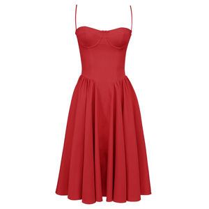 Abito Midi rosso raccolto per donna elegante elegante abito da Cocktail alla moda donna abbigliamento personalizzato fabbrica - Product Image 6