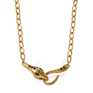 Collar con Cabeza de Serpiente de Aleación de Zinc, Ojos Verdes Dorados, Cadena de Moda, Joyería para Fiestas - Product Image 5