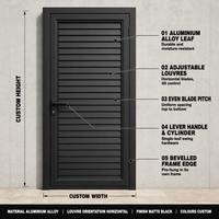 Porte intérieure battante en aluminium à persiennes sur mesure pour salle de bain et placard de buanderie, ventilation, usine OEM ODM, projets de villas aux États-Unis