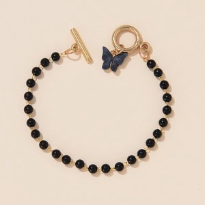 Pulseras y Brazaletes de Aleación con Dijes de Moda, Colgante de Mariposa con Perlas de Imitación, Joyería de Regalo para Mujer, Chapado en Oro, Estilo Moderno - Product Image 3