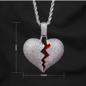 Collar con Colgante de Corazón Roto Dorado KRKC, Estilo Hip Hop, con Cristales, Joyería para Parejas, Regalo, Collar de Corazón Roto para Parejas - Product Image 2