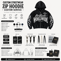 Sweat-shirt en coton épais pour homme, coupe oversize unisexe, avec fermeture éclair intégrale, imprimé, effet délavé, coupe décontractée, vente en gros