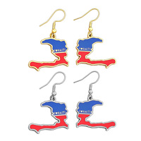 Boucles d'oreilles pendantes drapeau et carte d'Haïti, plaqué or 18 carats, style classique, en acier inoxydable, bijoux émaillés tendance