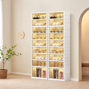 Inthetrend Modern Luxury White Transparent <b>Foldable</b> Multifunction Five-Tier PP Collapsible <b>Shoe</b> Storage Cabinet 6-10L Capacity - Product Image 4