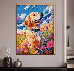 Moderne Diy <span class=keywords><strong>Painting</strong></span> Kit-Verf Hond In Bloemen Landschap Op Nummer Milieuvriendelijk Canvas Met Digitaal Printen - Product Image 2