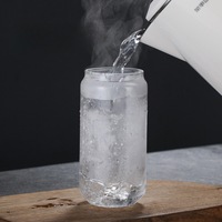 Gelas Air Jernih Model Kaleng Tumbler 16oz Gelas Bir Model Kaleng Dengan Sedotan Bambu dan Tutup Gelas Sedotan