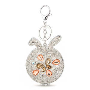Cute Bunny Ears Rhinestone <b>Compact</b> <b>Mirror</b> Keychain 3D Flower Pearl Charm Dual Sided HD Glass Pocket Makeup <b>Mirror</b> Bulk Wholesale - Product Image 2