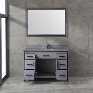 Ensemble de meuble-lavabo de salle de bain en bois massif gris industriel avec miroir, armoire autoportante à 7 tiroirs et plan de travail en pierre, style farmhouse - Product Image 2