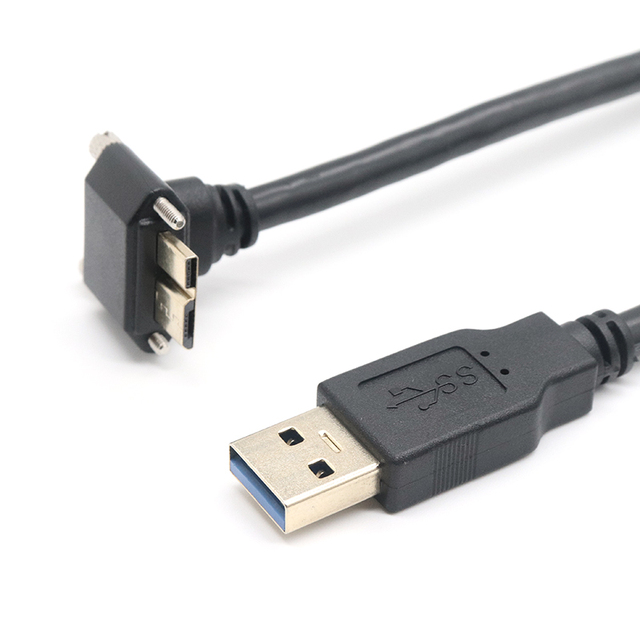 90 Degree Right Angle Micro Usb 3.0 Cable to Micro B With Flexible Screw Lock Hard Disk Cable for Industrial