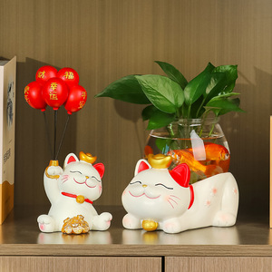 Lucky Cat Resin Planter With Water Vase For Home Desk Decoration - Product Image 4