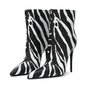 À la mode zèbre talons aiguilles bout pointu concepteur personnalisé talon haut dames <span class=keywords><strong>hiver</strong></span> cuir bottines femmes chaussures <span class=keywords><strong>2022</strong></span> - Product Image 1