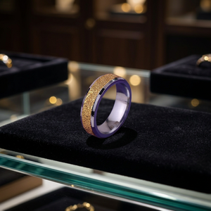 Elegante Anillo de Plata de Ley de Dos Tonos con Banda de Acabado Dorado Texturizado, Joyería Moderna y Minimalista para Uso Diario Unisex - Product Image 3
