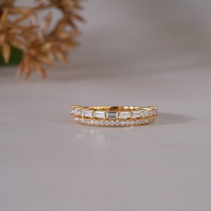 Luxury Gold Plated Baguette and Round Cut <b>Crystal</b> Band <b>Ring</b> for Women Elegant Wedding Anniversary Engagement Party Jewelry - Product Image 1