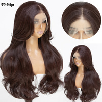 Swiss Lace 13x6 Futura Cheveux Synthétiques Lace Front Perruque Longue 33 # Brun Corps Vague Résistant À La Chaleur Sans Colle Demi Main Attachée Perruque Femme