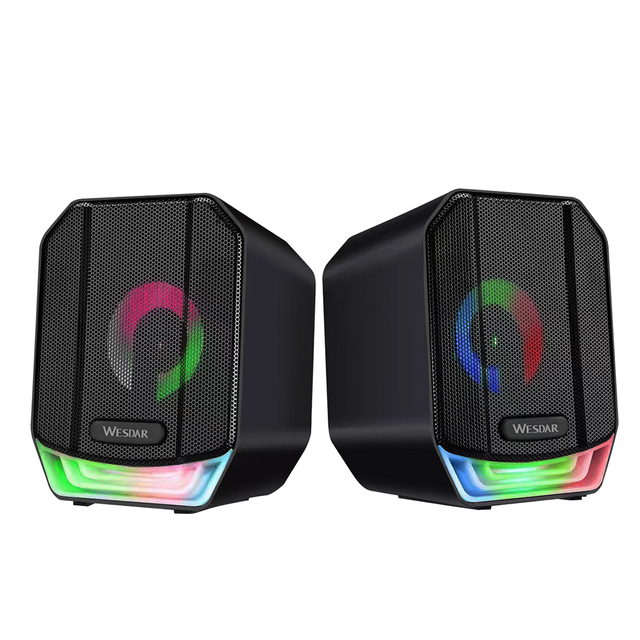 WESDAR 5W USB-Powered Desktop Computer Speakers RGB Lights HIFI Sound for Gamers PC 2.5" Full Range 2.0 Channel IPX4 Waterproof