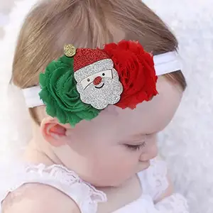 奥奇定制热卖可爱宝宝卡通动物头带圣诞雪人绿花头带