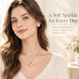 Conjunto de Joyería de Moda al por Mayor para Mujer: Collar con Colgante de Corazón Hueco Chapado en Oro y Plata con Pedrería y Pendientes de Cristal - Product Image 6