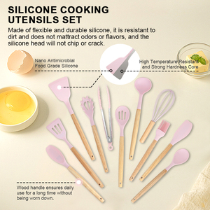 Kaimi Ali Baba Nhanh Mua sắm trực tuyến đa chức năng 19 cái đồ nấu nướng Silicone đồ dùng nhà bếp thiết lập với tay cầm bằng gỗ - Product Image 3