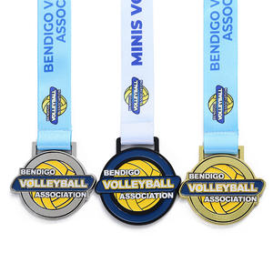 Medallas personalizadas chapadas en oro, plata y negro, logotipo de voleibol, medallas de esmalte redondas de Metal deportivo 3D para personalizar con cinta - Product Image 4