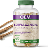 Capsules d'Ashwagandha OEM/ODM, complément alimentaire naturel adaptogène à base de plantes, extrait de racine d'Ashwagandha, qualité alimentaire végétalienne, 60 unités, pour adultes