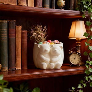 DIY Round Silicone Mold Aromatherapy Candle Cup Vase Storage <b>Cute</b> <b>Bear</b> Holding Flowers Plaster Cup Mold Model - Product Image 2