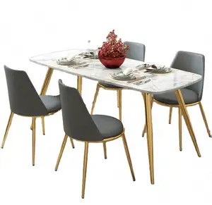 yemek masası seti demir Suppliers-Nordic ışık lüks restoran Modern yemek masası sandalye seti demir altın kaplama bacaklar