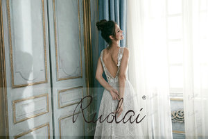 Ruolai PEV-L3042 Glitter <span class=keywords><strong>Tulle</strong></span> applicato Abendkleid Shinning scollo a v Aline abiti da sera <span class=keywords><strong>lunghi</strong></span> abiti da sera da ballo - Product Image 4