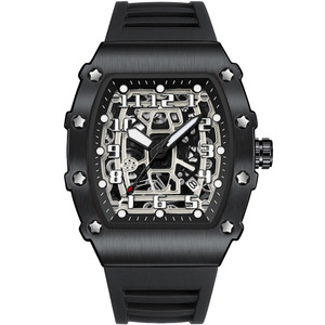 Men's Tonneau Quartz Watch 14mm Waterproof Analog Sports Watch With Stainless Steel Buckle - Product Image 4