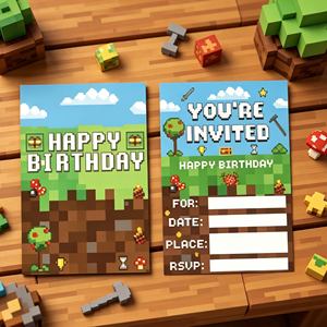 Tarjetas de Invitación de Cumpleaños con Diseño de Pixel Game, Estilo <span class=keywords><strong>Minecraft</strong></span>, Invitaciones para Fiestas de Cumpleaños de Gamers - Product Image 1