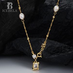 Remarquable Icebella Meilong Bijoux 925 Sterling Silver Choker Transparent 5a Zircon Naturel Baroque Perle Double Chaîne Collier - Product Image 1