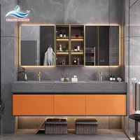 Miroir LED mural en bois pour salle de bain, vasque en céramique, design moderne, tiroirs à fermeture douce, résistant à l'eau, facile à nettoyer