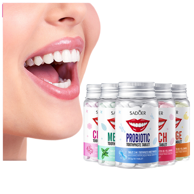 2 in 1 V34 Oral Care Travel Size Solid Toothpaste Tablets Whitening Cleaning with Mint Flavor for Adults Use Made of Plastic