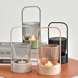 LANJO Macaroon Glass Candle <b>Lantern</b> Garden Decorative <b>Lantern</b> For <b>Tea</b> <b>Light</b> with Metal Handle Portable - Product Image 2