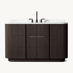 <span class=keywords><strong>Mobile</strong></span> <span class=keywords><strong>bagno</strong></span> in rovere massiccio, con piano in marmo Carrara scanalato a 6 cassetti, per villa di lusso, lavabo, credenza nordica, mobiletto in legno - Product Image 4