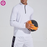Haut à manches longues pour homme, grande taille, col montant, coupe ajustée, très élastique, avec fermeture éclair 1/4, personnalisable avec logo, pour le sport et les loisirs