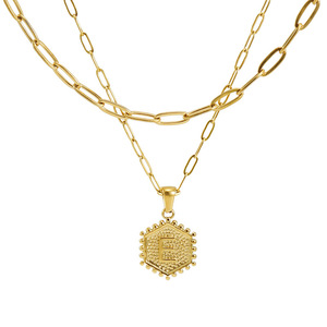 ZOGXIN 18K Gold Plated Stainless Steel Double Layer Necklace Hexagon Pendant With Letter K For Gift - Product Image 5