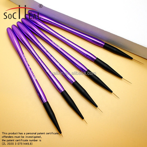 Magnifiques pinceaux à dessin pour ongles avec manche en acrylique violet, poils en nylon de différentes longueurs, pour le nail art, les lignes et les détails. - Product Image 1