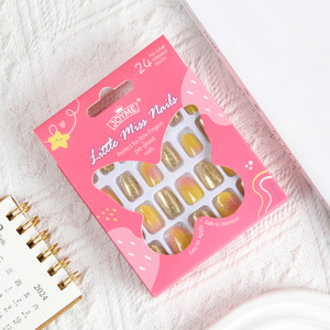 Juego de 24 Uñas Postizas Autoadhesivas de ABS con Decoración Brillante, Diseño de Dibujos Animados, Uñas Cortas con Purpurina - Product Image 4