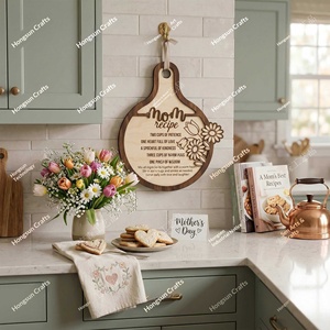 Ornements de cuisine créatifs en bois à suspendre, thème 'Recette de maman', pour la fête des Mères, artisanat transfrontalier, vente en gros - Product Image 4