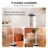 Humidificateur à brume fraîche grande capacité 16L, 800 ml/h, antibactérien aux ions d'argent, contrôle par humidistat et application, pour intérieur