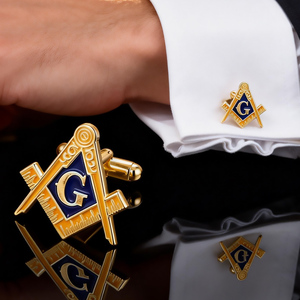 商务礼品批发时尚配饰低价无模具成本金属袖扣定制领带夹共济会共济会袖扣 - Product Image 2