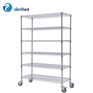 Scaffalatura Industriale a 6 Ripiani in Metallo Cromato, Design Regolabile e Durevole, Installazione Plug-In con Ruote, Scaffali per Stoccaggio - Product Image 1