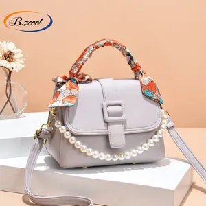Trend 2022 New Women's Bag High Texture Pearl Silk Scarf Women's Handbag Solid Color Embroidery Pu Lychee Stylish Bags For Women