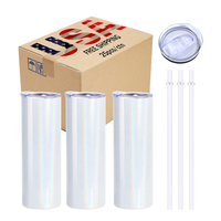 Expédition rapide depuis l'entrepôt américain, gobelets droits isolés de 20 oz avec paillettes blanches, blancs, pour sublimation, gobelets en acier inoxydable scintillants