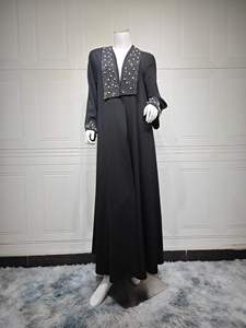 Abito Musulmano da Donna di Alta Qualità, Stile Vintage per Eid, 100% Cotone, Linea A, Lungo, Alla Moda con Perline e Rete, per Autunno ed Estate - Product Image 4