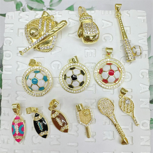 Pendentif de football en émail coloré CH-LAP1853, plaqué or, en <span class=keywords><strong>cuivre</strong></span>, pendentif de batte/de football/de volley-ball, accessoire de boule en <span class=keywords><strong>cuivre</strong></span>, vente en gros - Product Image 1