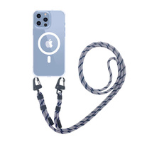 Coque de téléphone transparente magnétique plaquée avec cordon tour de cou et dragonne pour iPhone 17, 16, 15 Pro Max, 14, 13, 12, 11