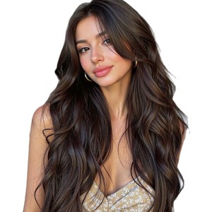 Nouvelle perruque transfrontalière de style européen et américain pour femme, couvrant entièrement la tête, avec huit franges, <span class=keywords><strong>cheveux</strong></span> longs bouclés noirs et bruns de 30 pouces, personnalisable - Product Image 5