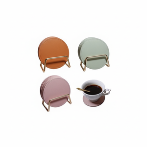 Posavasos de cuero piedra 4 piezas soporte de Metal duradero PU café té posavasos esteras mesa de casa artículos decorativos - Product Image 1