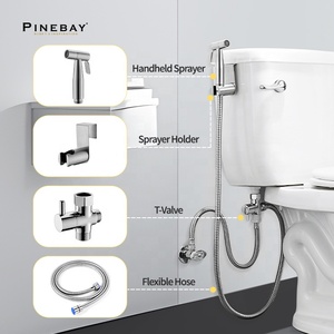 Pinebay Geborsteld Nikkel 304 Roestvrij Staal Bidet Set Handheld Wc Bidets Kraan & Sproeier Horizontale Badkamer Spray Type